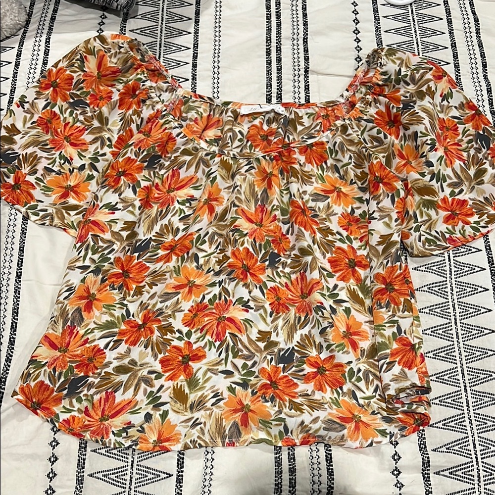 Versona Floral Blouse - Orange and Brown